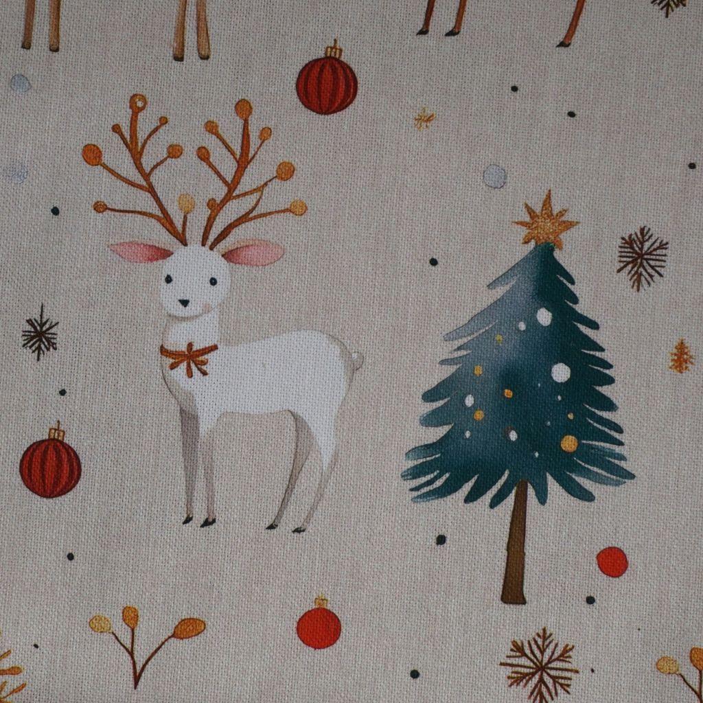 Dekostoff Halbpanama Hirsch Reh Tannenbaum beige